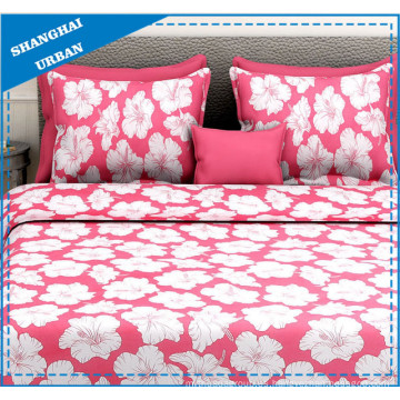 Rojo diseño floral poliéster edredón conjunto de ropa de cama